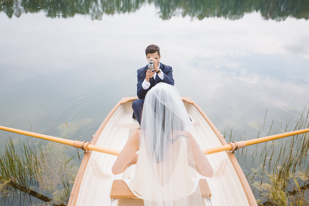 Bride and groom in boat